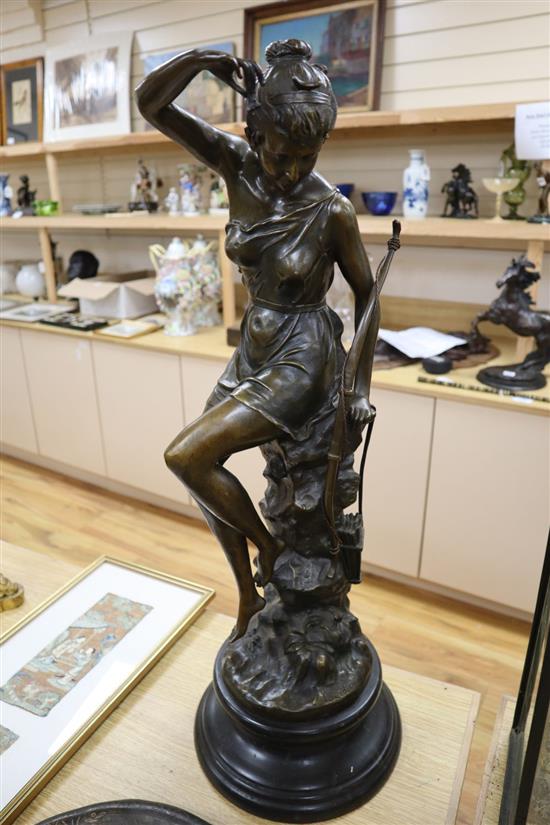 L. Ledieu. A bronze figure of Diana, height 74cm
